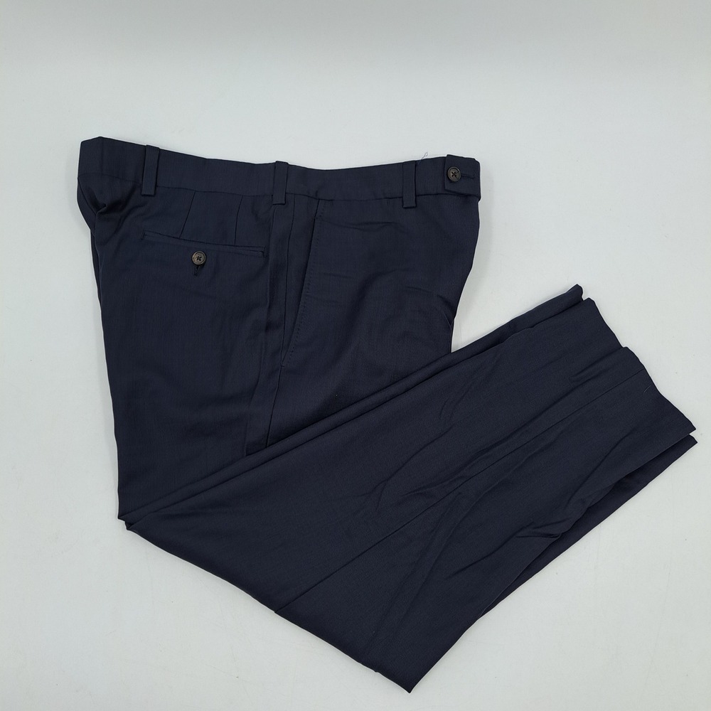 Ted Baker Jefferson Dress Pants Mens 32R 100% Wool Navy Blue Flat Front Trousers